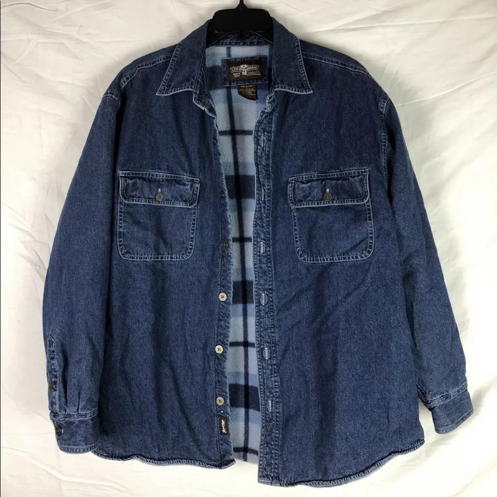 Levis Denim Jacket Plaid Fleece Lined Size Large